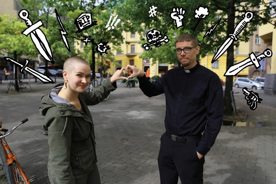 Uhkailua ja kannustusta. Papit Liinamaria Roos ja Toni Fagerholm ovat saaneet paljon palautetta Ylen haastattelun jälkeen. Kuva: Jaani Lampinen/Yle