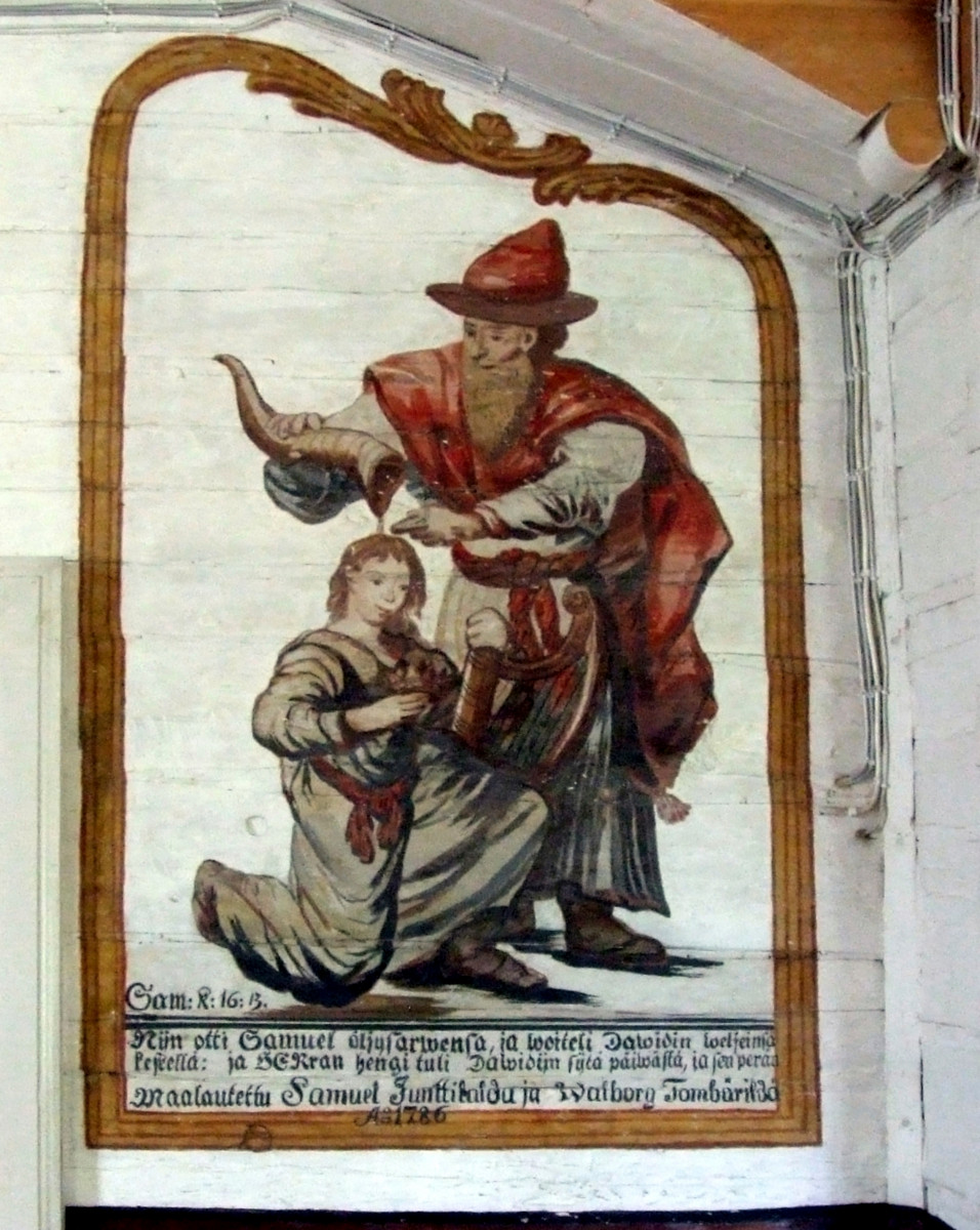 Samuel voitelee Daavidin. Kuva:/Wikimedia commons (public domain)