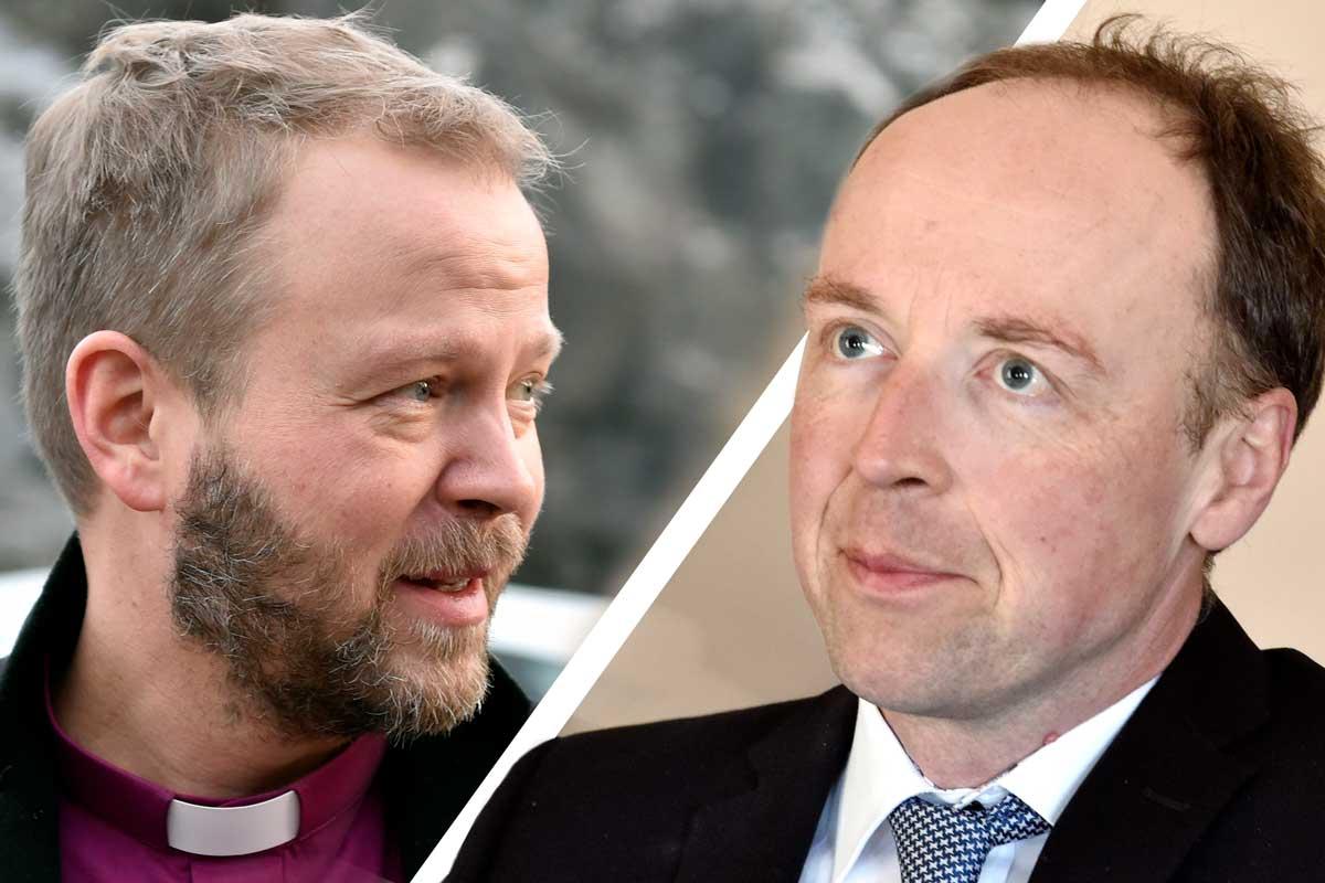 Helsingin piispa Teemu Laajasalo ja Perussuomalaisten puheenjohtaja Jussi Halla-aho keskustelevat kirkkopäivillä aiheesta Mistä saa puhua, mille saa nauraa?