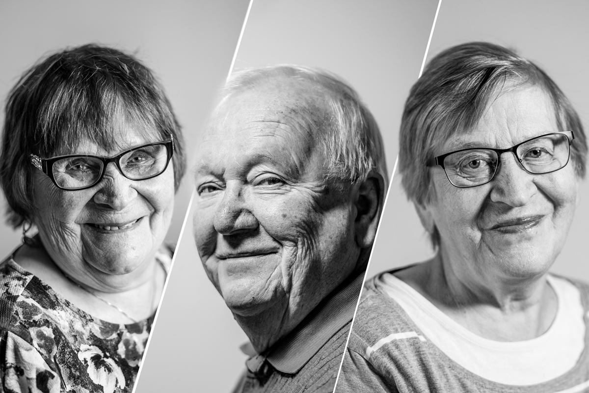 Eläkeläiset Aino Tukiainen, Matti Tikkanen ja Sirkka Nykänen.