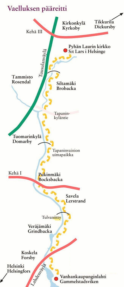 Pyhän Laurin vaelluksen kymmenen kilometrin pääreitti lähtee Vanhankaunginlahdelta Helsingistä.