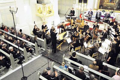 Helsingin barokkiorkesteri, Helsingin kamarikuoro ja solistit esittivät Messias-oratoriosta harvinaisen alkuperäisversion. Vanhassakirkossa oli 800 kuulijaa. Kuva: Sirpa Päivinen