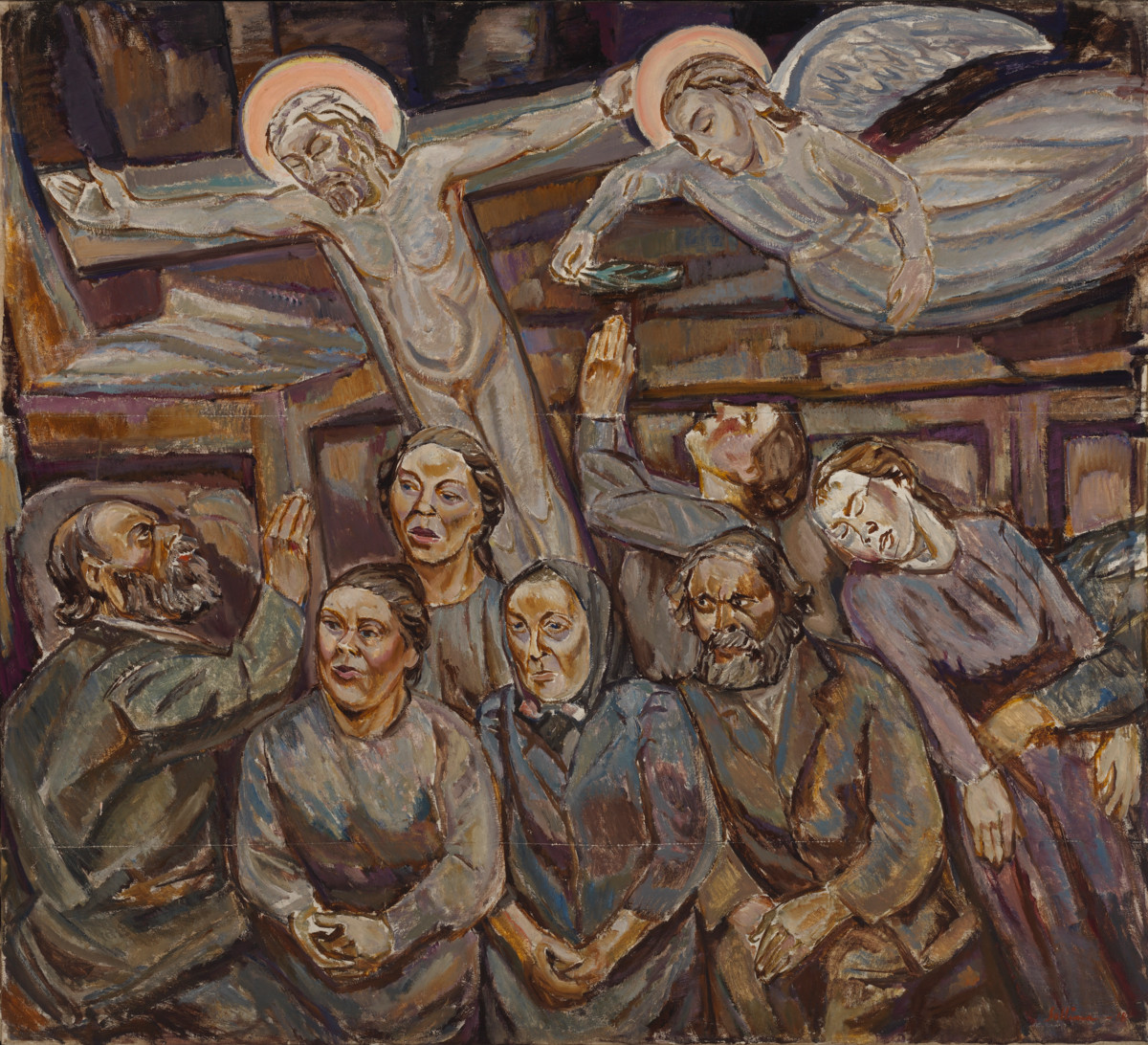 Tyko Sallisen teos Hihhulit kuvaa uskonnollisen hurmoksen vallassa olevia ihmisiä.