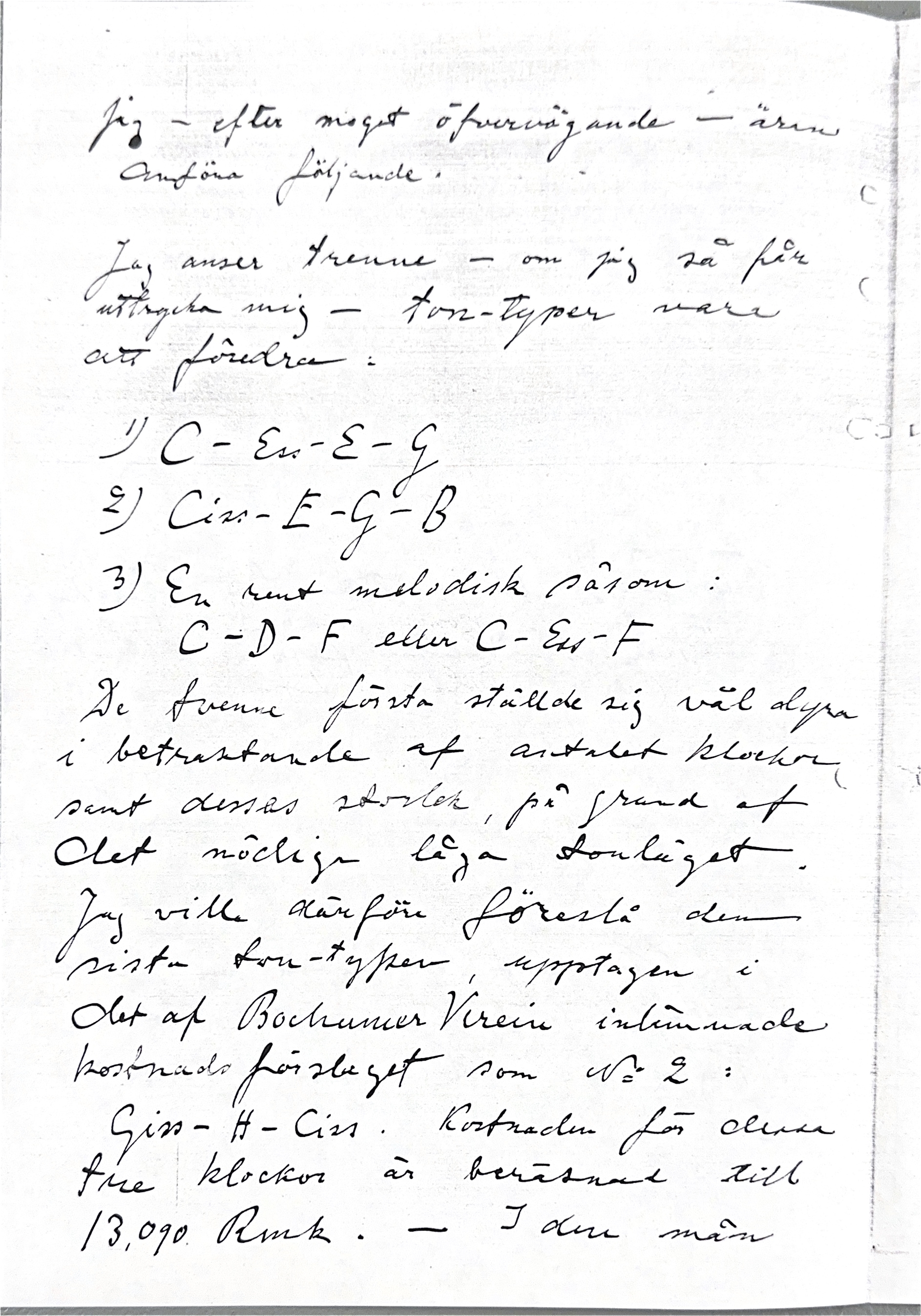 Ote Jean Sibeliuksen kirjeestä rakennustoimikunnalle. Kuva: Helsingin seurakuntayhtymän arkisto.