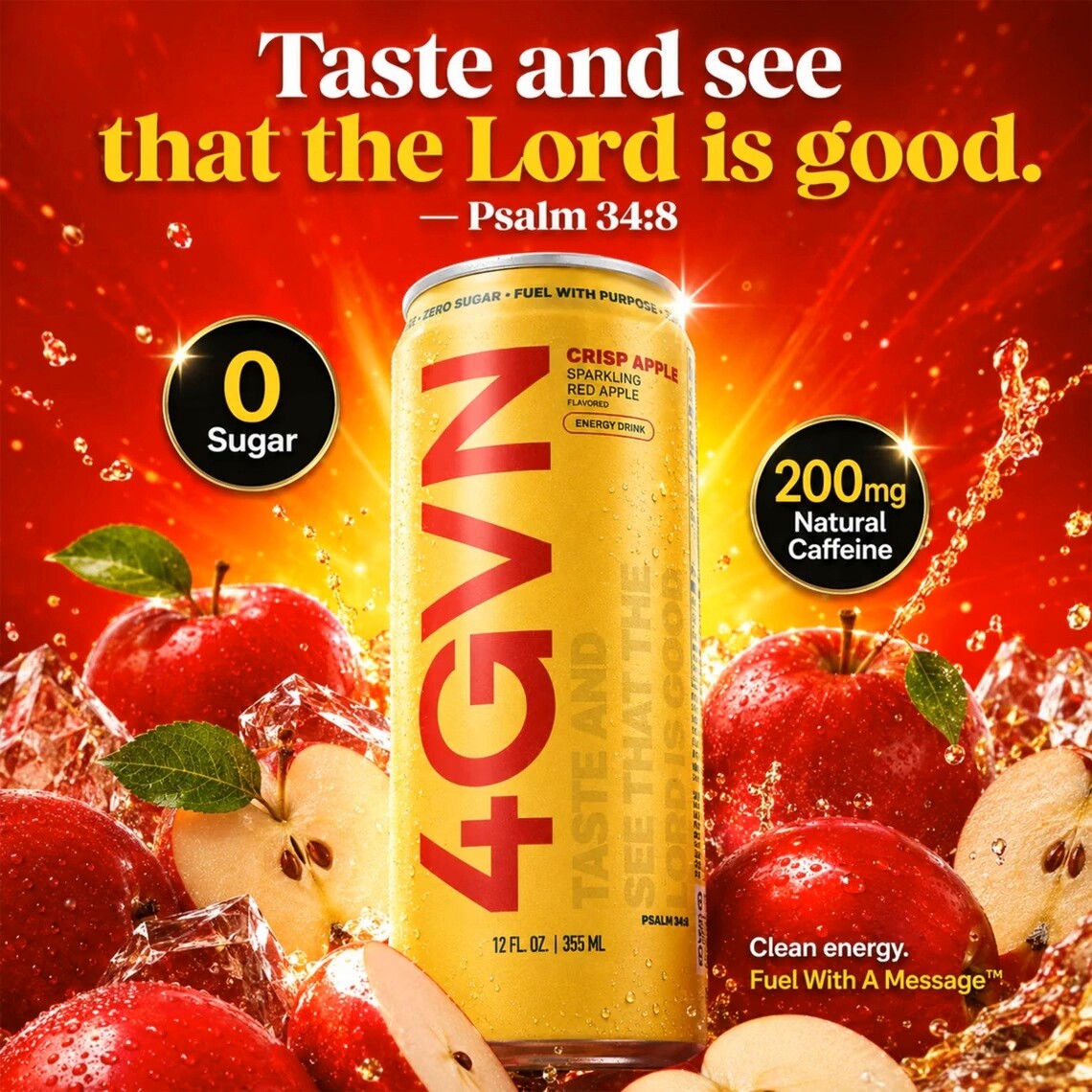 4GVN-energiajuoman mainoksessa hyödynnetään psalmia 34 ja luvataan kofeiinin olevan luonnonmukaista.