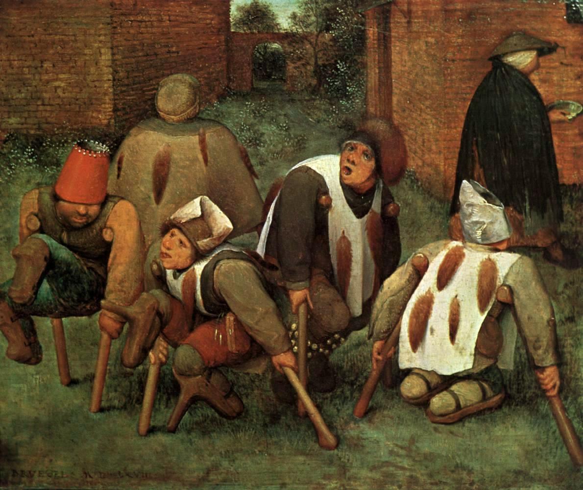 Huomattava osa keski- ja uuden ajan ihmisistä eli kerjäläisinä. 1500-luvulla elänyt hollantilainen Pieter Brueghel vanhempi kuvasi usein koruttomasti, jopa sarkastisesti rampautuneita ja vammaisia.