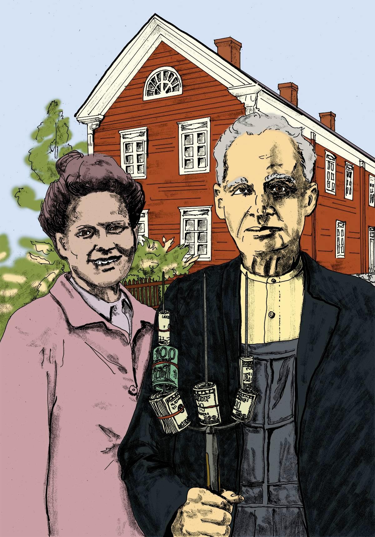 Kuva mukailee Grant Woodin teosta American Gothic.