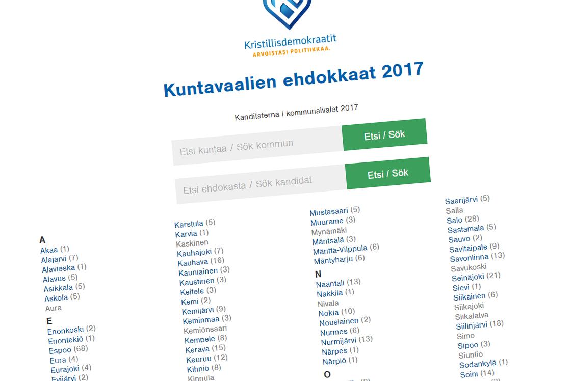 Kristillisdemokraatit on poistanut kuntavaalisivuiltaan useita ehdokkaita.