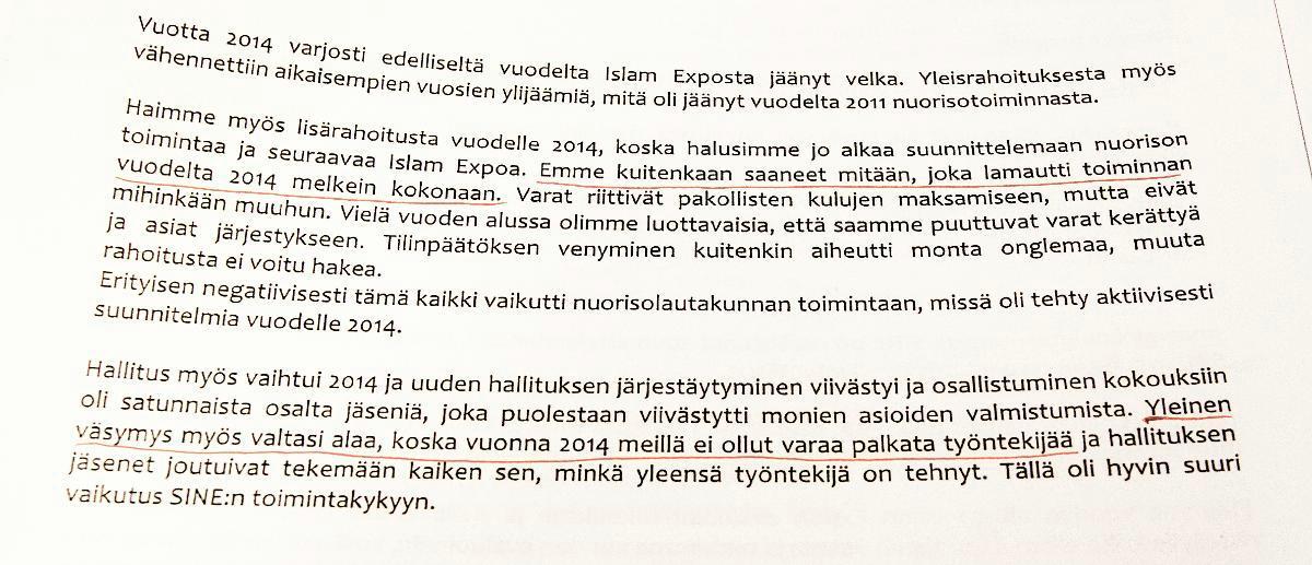 Taloudelliset vaikeudet aiheuttivat väsymystä ja tappiomielialaa SINE:n hallituksessa vuonna 2014.