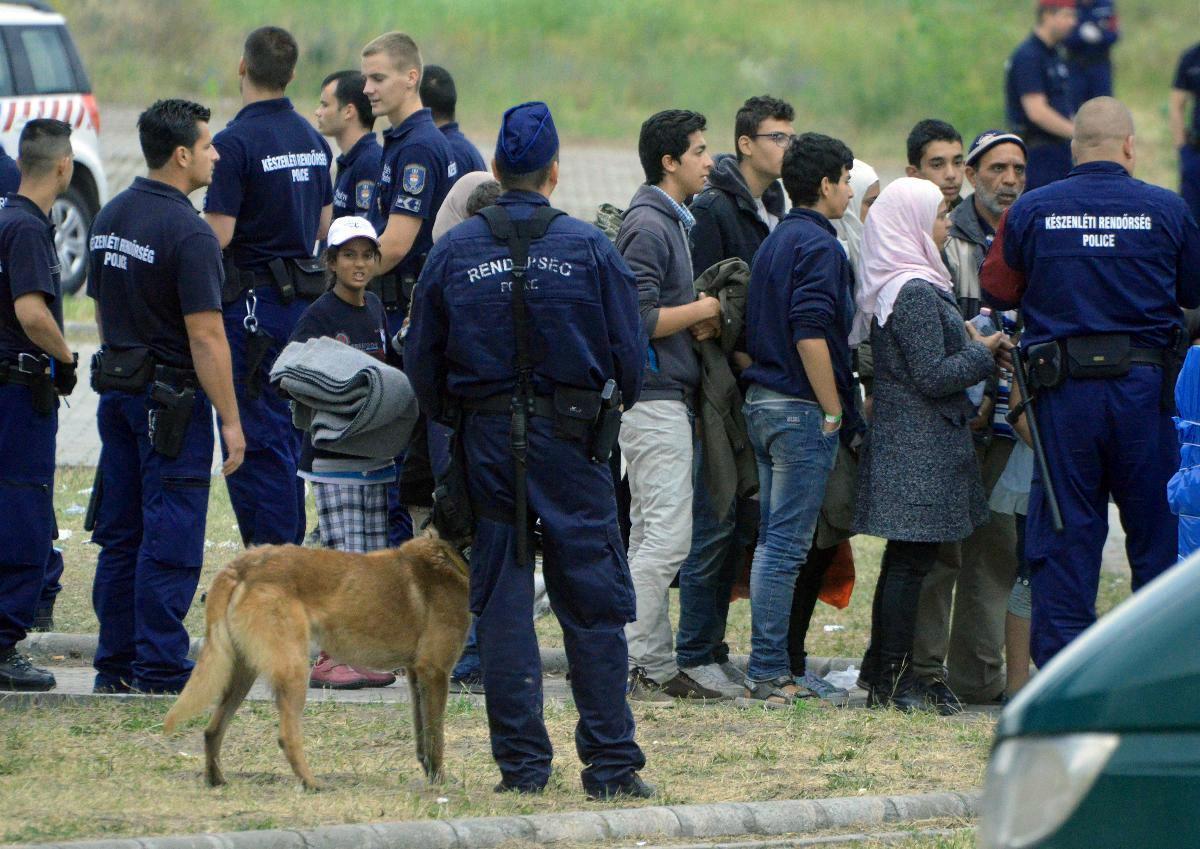 Unkarilaisia sotilaita ja poliiseja partiomassa Unkarin ja Serbian rajalla. Unkari tiukensi entuudestaan tiukkaa pakolaispolitiikkaansa.