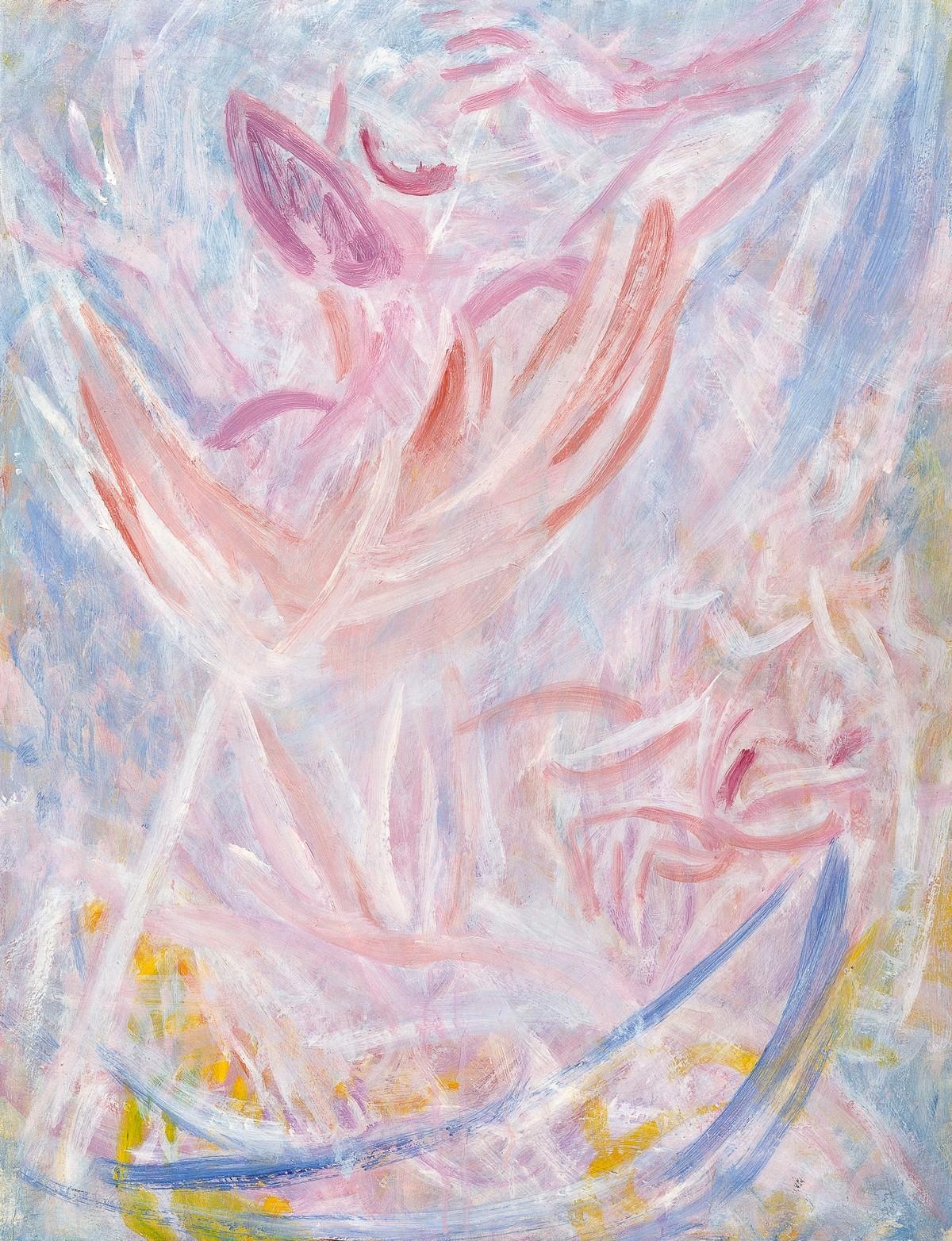 Seitsemänkymppisen Ellen Thesleffin maalaukset lähenivät abstraktia ilmaisua. Ikaros on maalattu 1940-luvun lopulla. Kuva Hanna Kukorelli / Helsingin taidemuseo.
