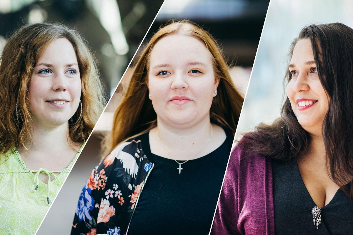 Sofia Majanen, Emilia Vuorela ja Elisa Muraja ovat tyytyväisiä päätöksestään hakea kirkkoon liittyville opiskelualoille.