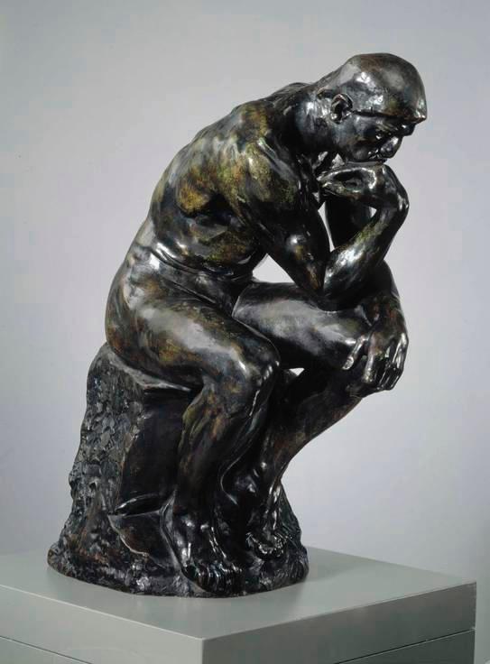 Auguste Rodinin Ajattelija-teos on antanut vaikutteita Rautatientorilla sijaitsevaan Wäinö Aaltosen Aleksis Kivi -patsaaseen. Kuva: Kansallisgalleria/Hannu Aaltonen