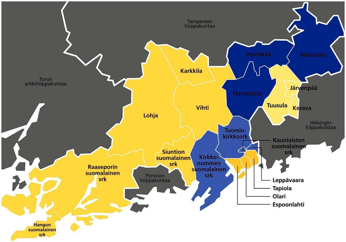 Hangosta Mäntsälään. Espoon hiippakuntaan kuuluu 19 seurakuntaa ja alueella asuu yli puoli miljoonaa ihmistä. Kuva: Espoon hiippakunta