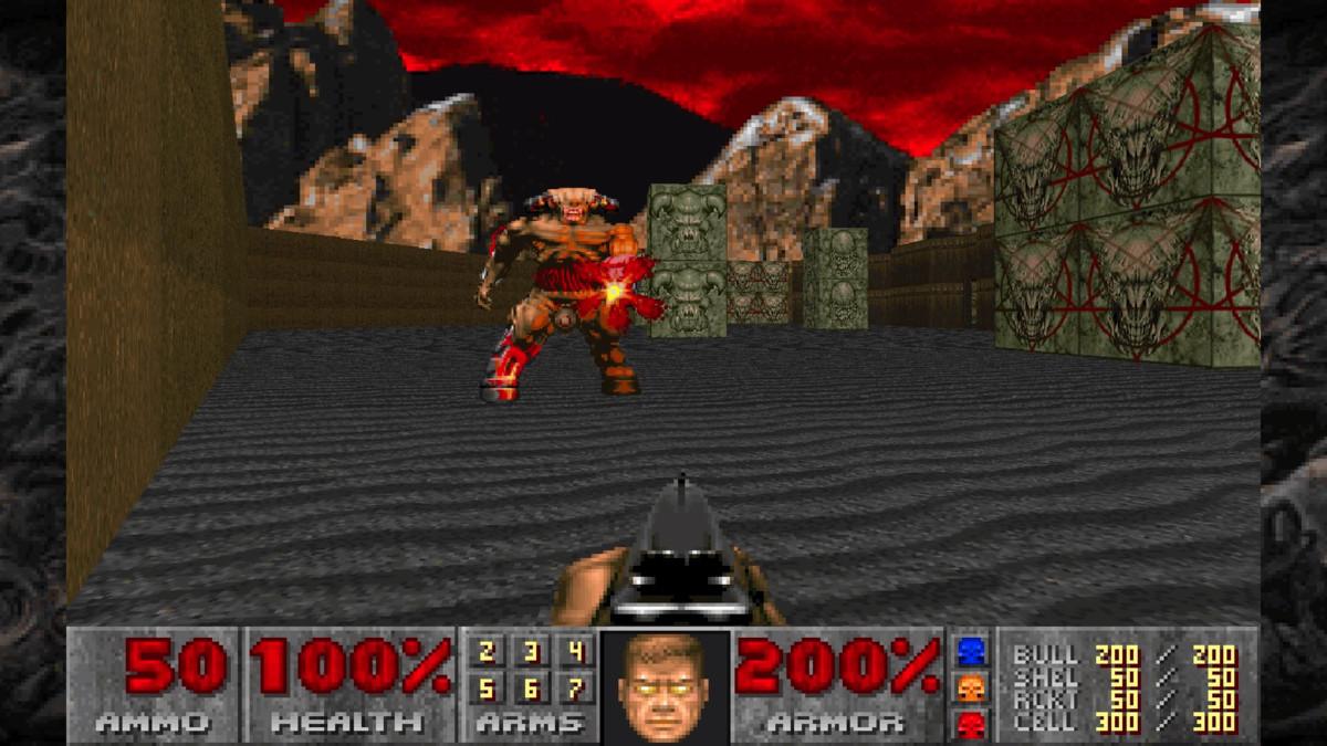 Klassisessa Doom-räiskinnässä portaalin kautta saapuneet demonit pysäytetään välivalloin.