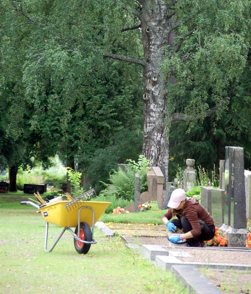 Kesätyöntekijät huolehtivat hautausmaiden kunnosta.