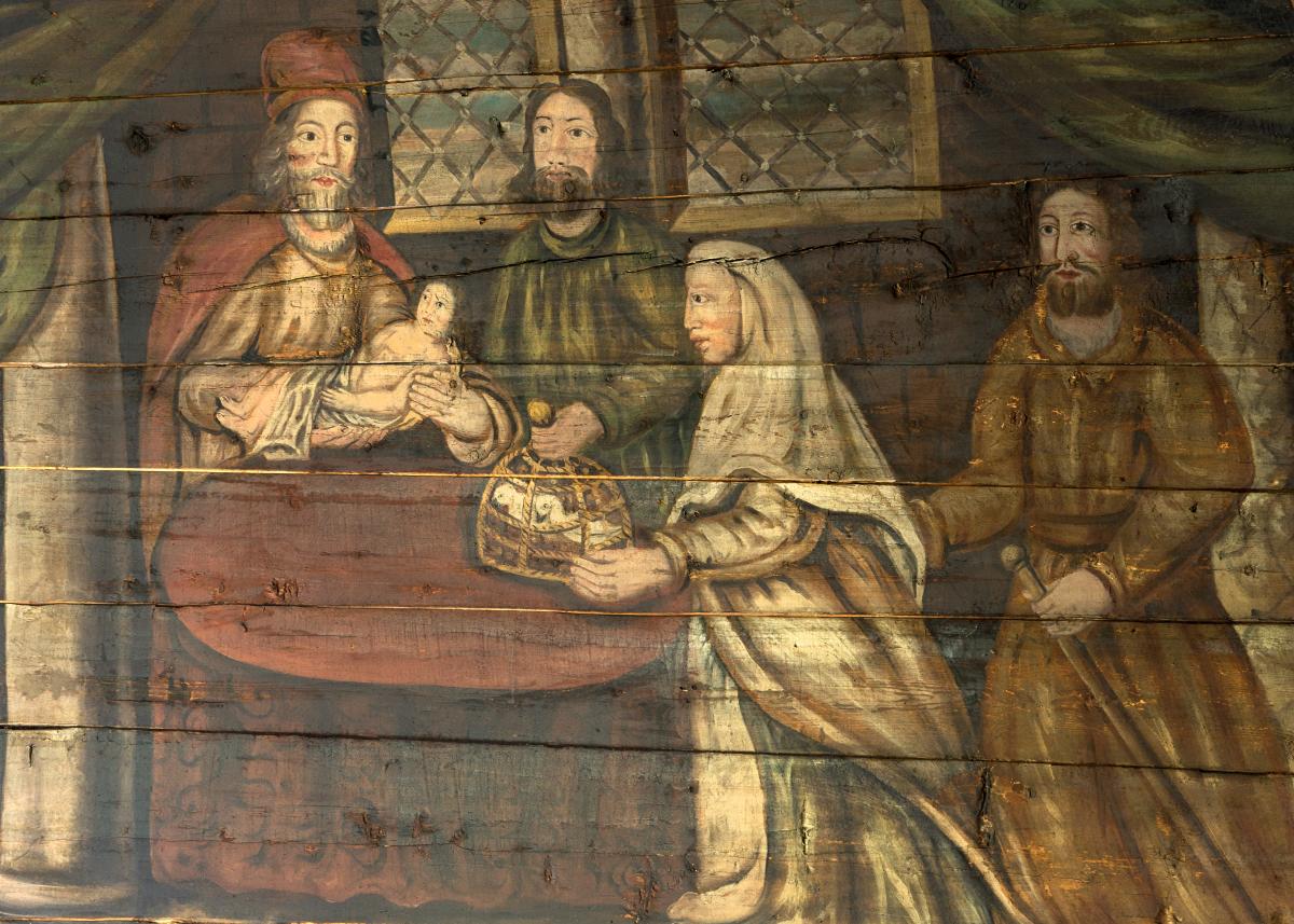 Seiniin on maalattu pitkään. Tornion kirkon seinässä on kuva Jeesuksen kasteesta. Maalaus on vuodelta 1687. Kuva: iStock.