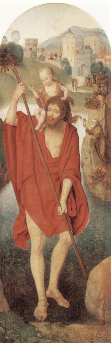 Pyhä Kristoforos Hans Memlingin maalauksessa 1400-luvulta.