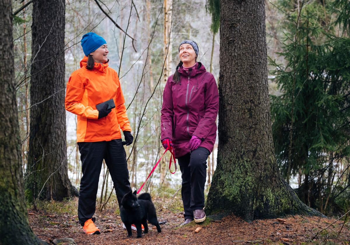 Minna Paavola (oik.) tutustui Sipoonkorven metsämeditaatioreittiin Pia Olkkosen opastuksella.