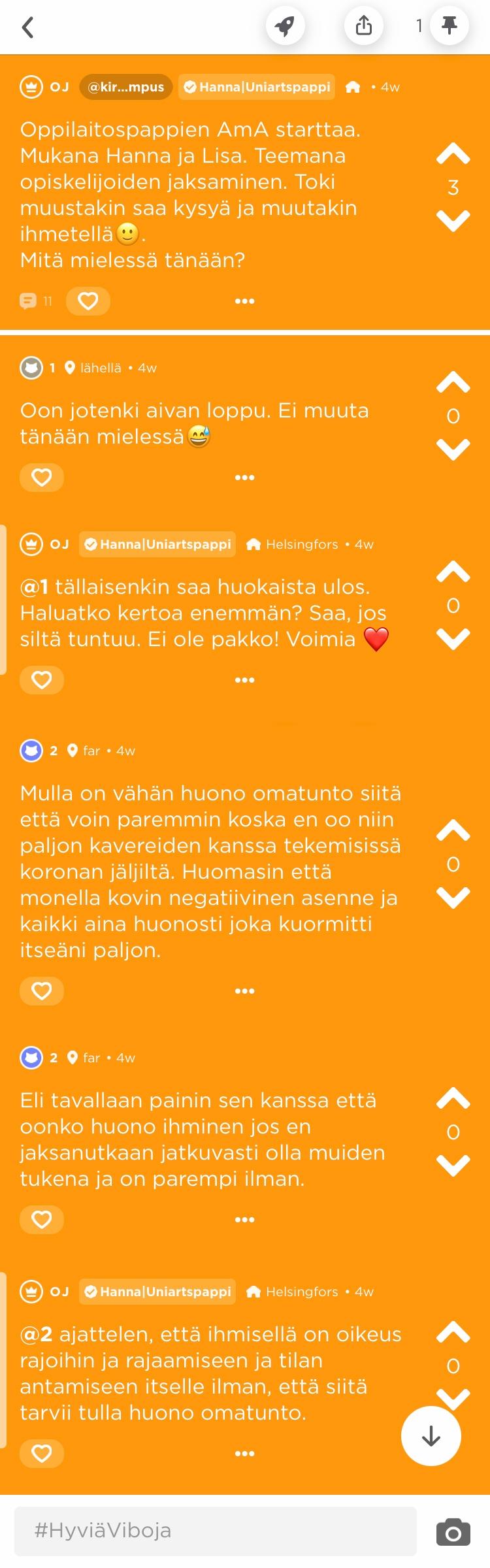 Korona-aika vaikeuttaa opiskelijoiden jaksamista. Kuvakaappaus on oppilaitospappien avoimelta keskustelukanavalta.