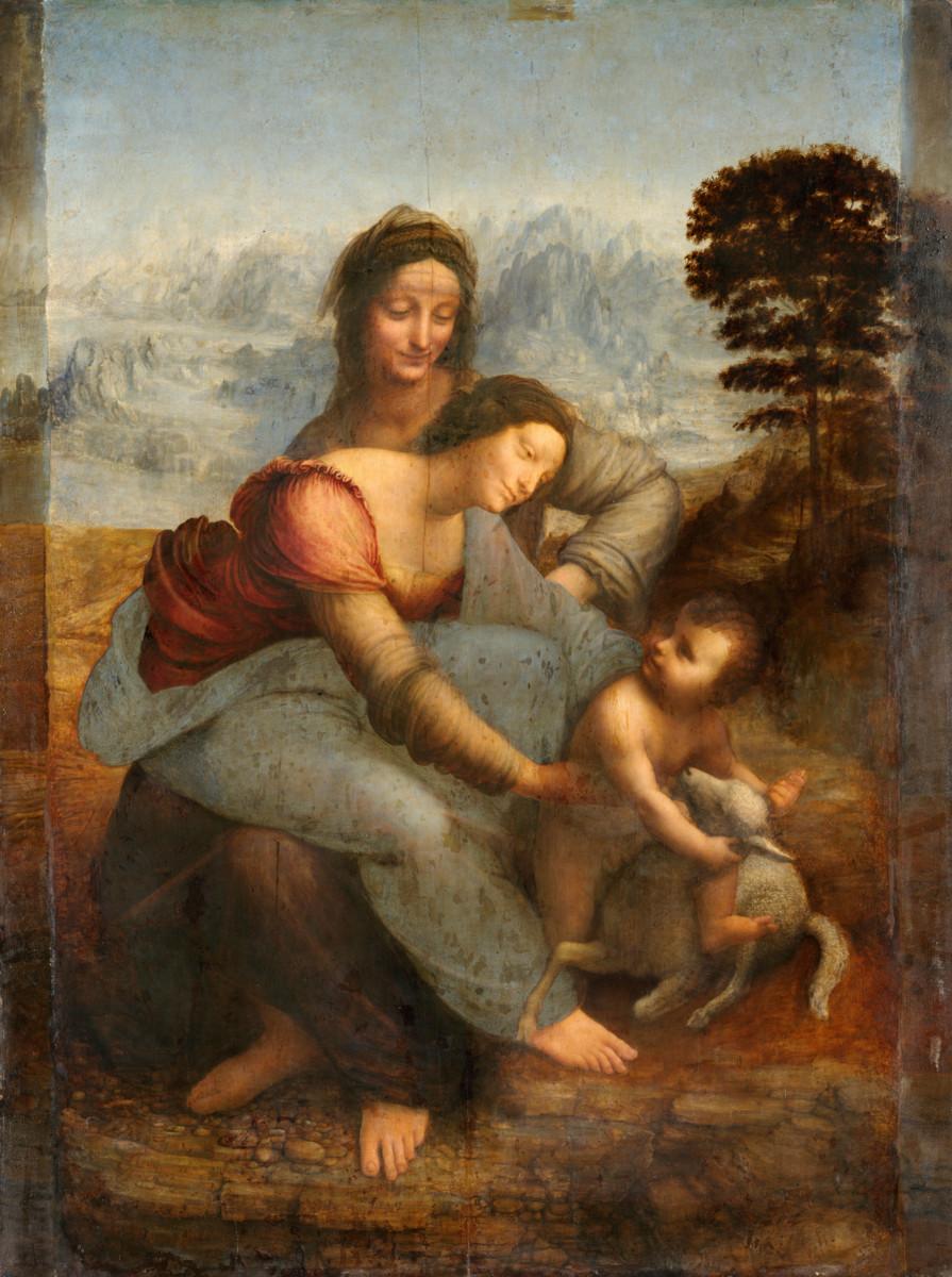 Kolmen sukupolven perhekuva: Marian äiti Anna, Maria ja Jeesus-lapsi. Leonardo da Vinci 1508–10 / Wikimedia Commons.