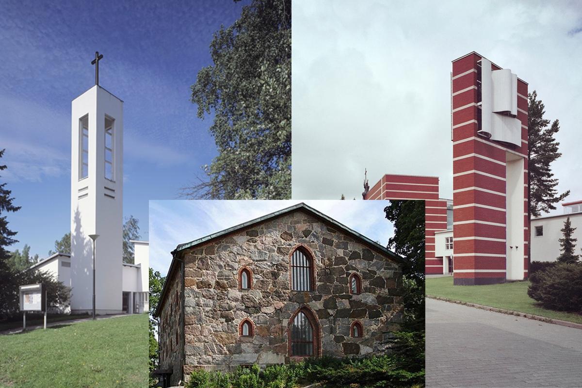 Vartiokylän kirkko ja Puotilan kappeli (keskellä) kuuluvat Vartiokylän seurakunnalle, Mikaelinkirkko Kontulassa Mikaelin seurakunnalle. Mikaelin seurakunnalle kuuluu myös Östersundomin kirkko.