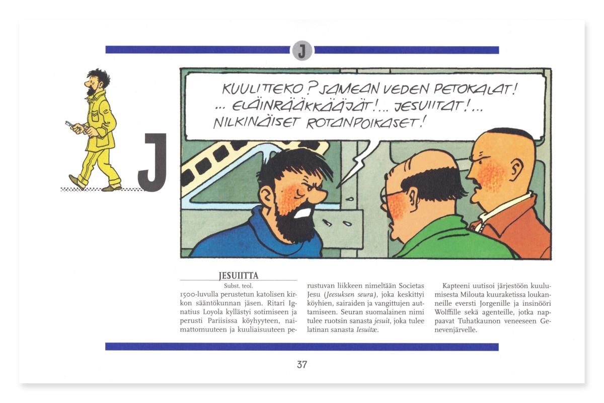 Tyrskyn myrsky! -kirja esittelee kapteeni Haddockin manauksia aakkosjärjestyksessä. Kuva: Otava.
