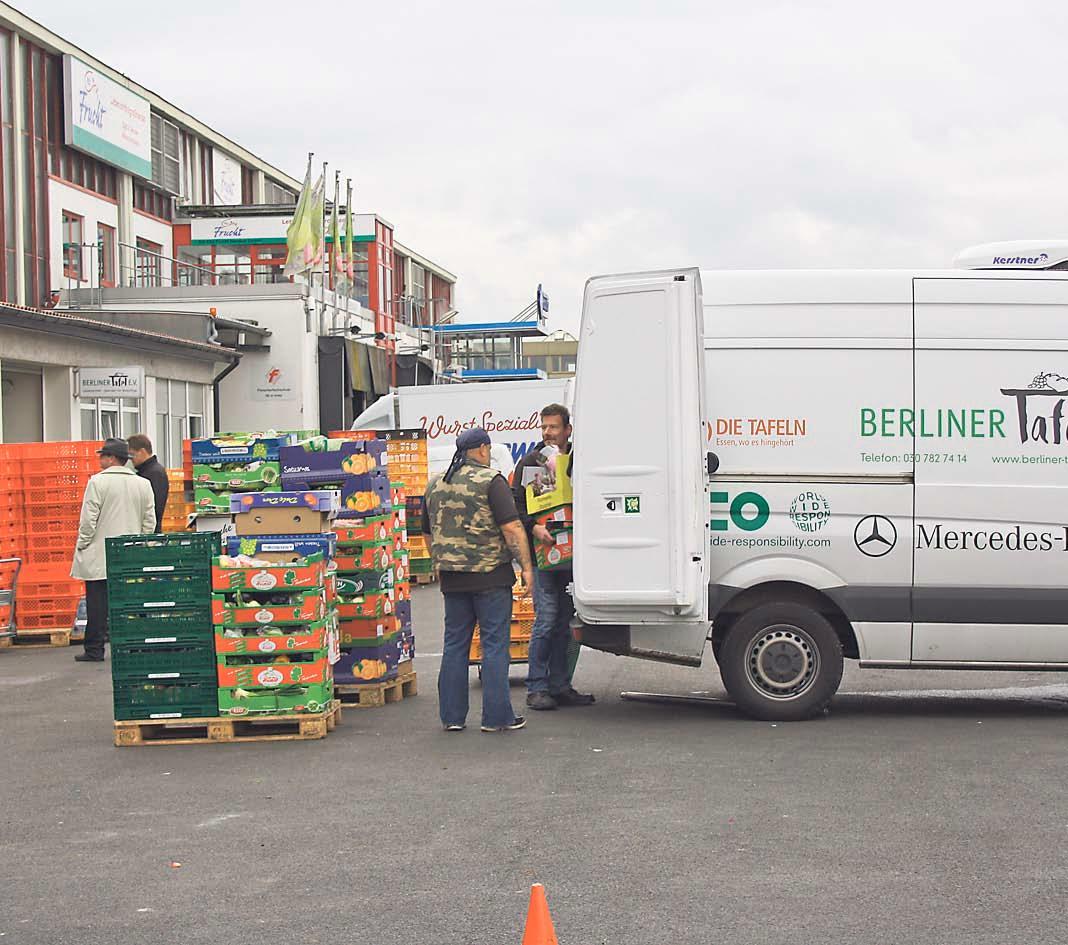 Berliner Tafelin jakeluautot toimittavat kuukausittain 660 tonnia ruokaa 125 000 ihmiselle Berliinin alueella.