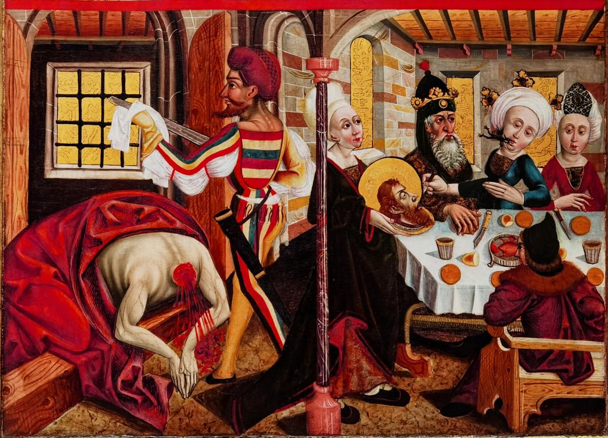 Johannes Kastaja kuoli noin kolmekymppisenä, kun kuningas Herodes Antipas mestautti hänet syntymäpäiväjuhlillaan. Kuvassa alttaritaulu Johannes Kastajan mestaus 1400-luvun lopulta.