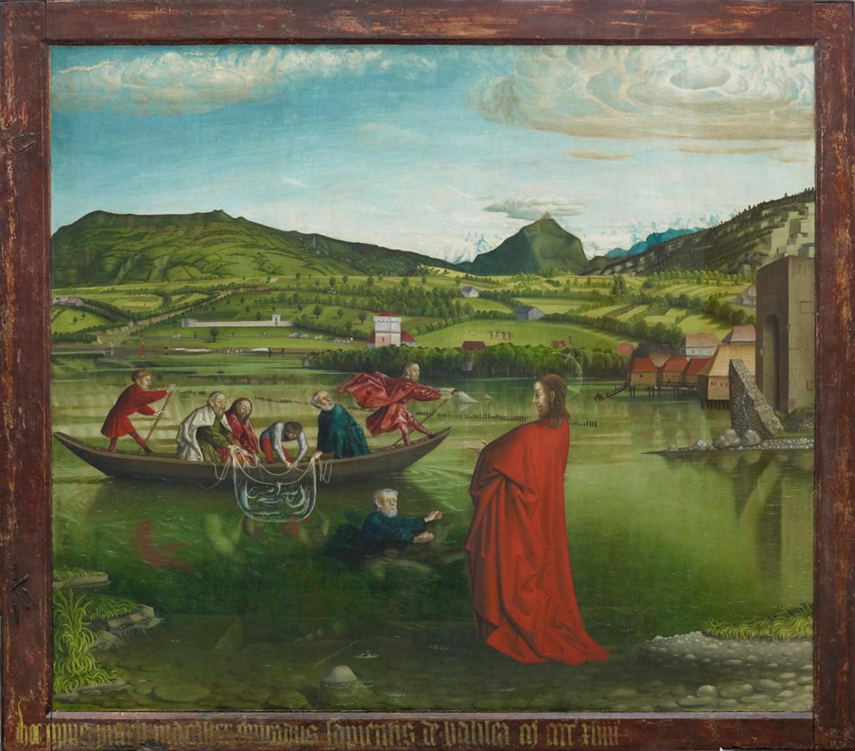 Konrad Witzin maalaus vuodelta 1444 kuvaa Jeesuksen ja kalastajien kohtaamista Genesaretin järvellä.