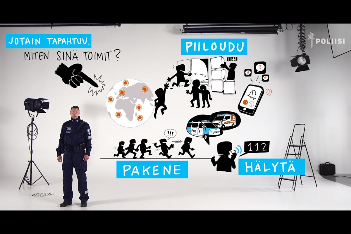 Poliisi julkaisi 28.6. videon, jolla neuvotaan, miten toimia terrori-iskussa.