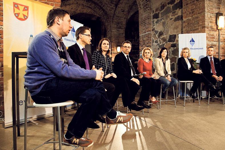 Oikeudenmukaisuutta. Kirkon arvoillassa puoluejohtajat kertoivat, mitä arvoja he haluavat edistää tulevalla hallituskaudella. Kuva: Jukka Granström