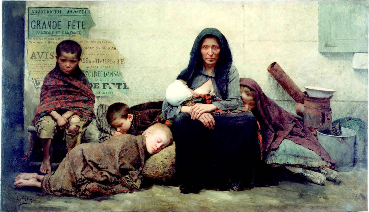 Pariisin köyhiä Fernand Pelezin maalauksessa Ilman suojaa.