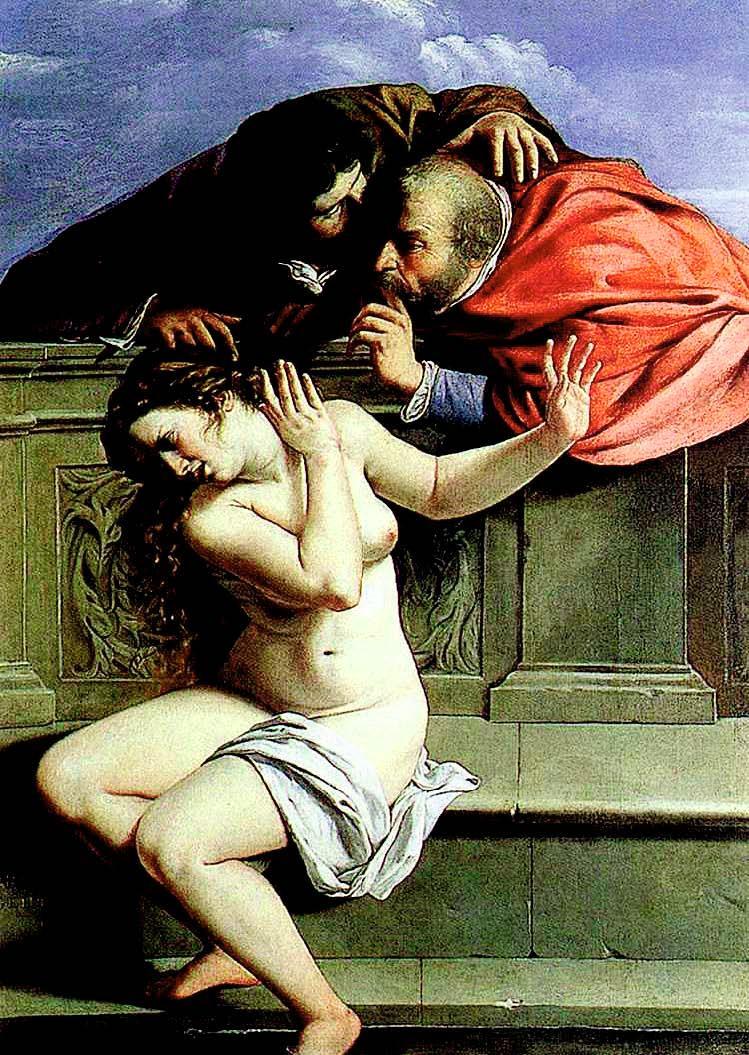 Apokryfikirjojen kertomukset ovat innoittaneet monia taiteilijoita. Tässä Artemisia Gentileschin näkemys Susannasta ahdistelun kohteena.