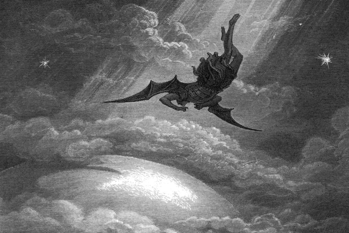 Lucifer putoaa alas taivaasta. Gustave Dorén kuvitus John Miltonin Kadotettuun paratiisiin.