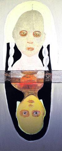 Yksi Toiseuden kohtaaminen -näyttelyn teoksista on Maria Wolframin öljyvärimaalaus Itsensäpeilaus I (2007-2008).