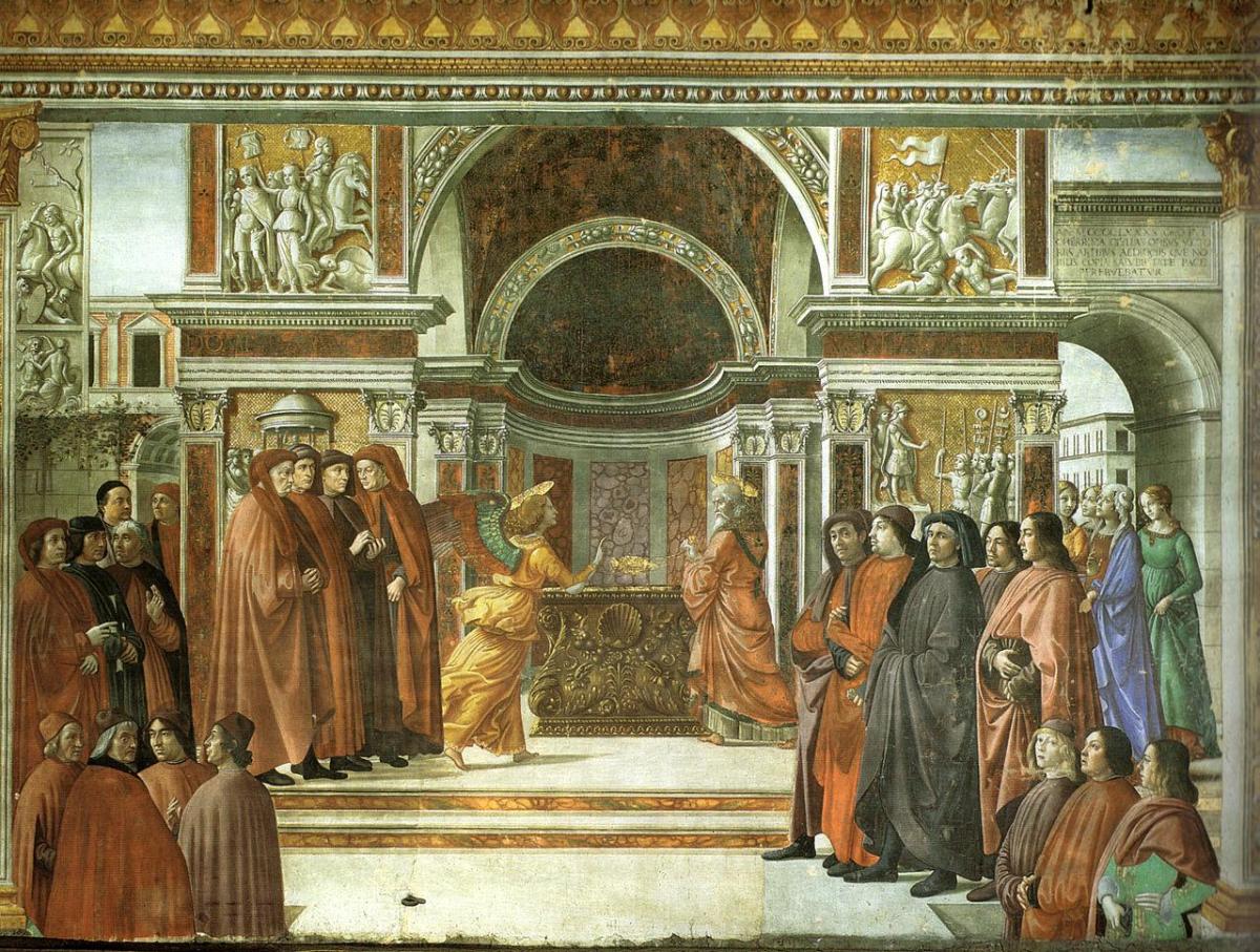 Tornabuonin kappelissa Italiassa on maalaus, jossa iäkäs pappi Sakarias saa arkkienkeli Gabrielilta ilmoituksen, että hänelle ja Elisabethille on luvassa poikalapsi.